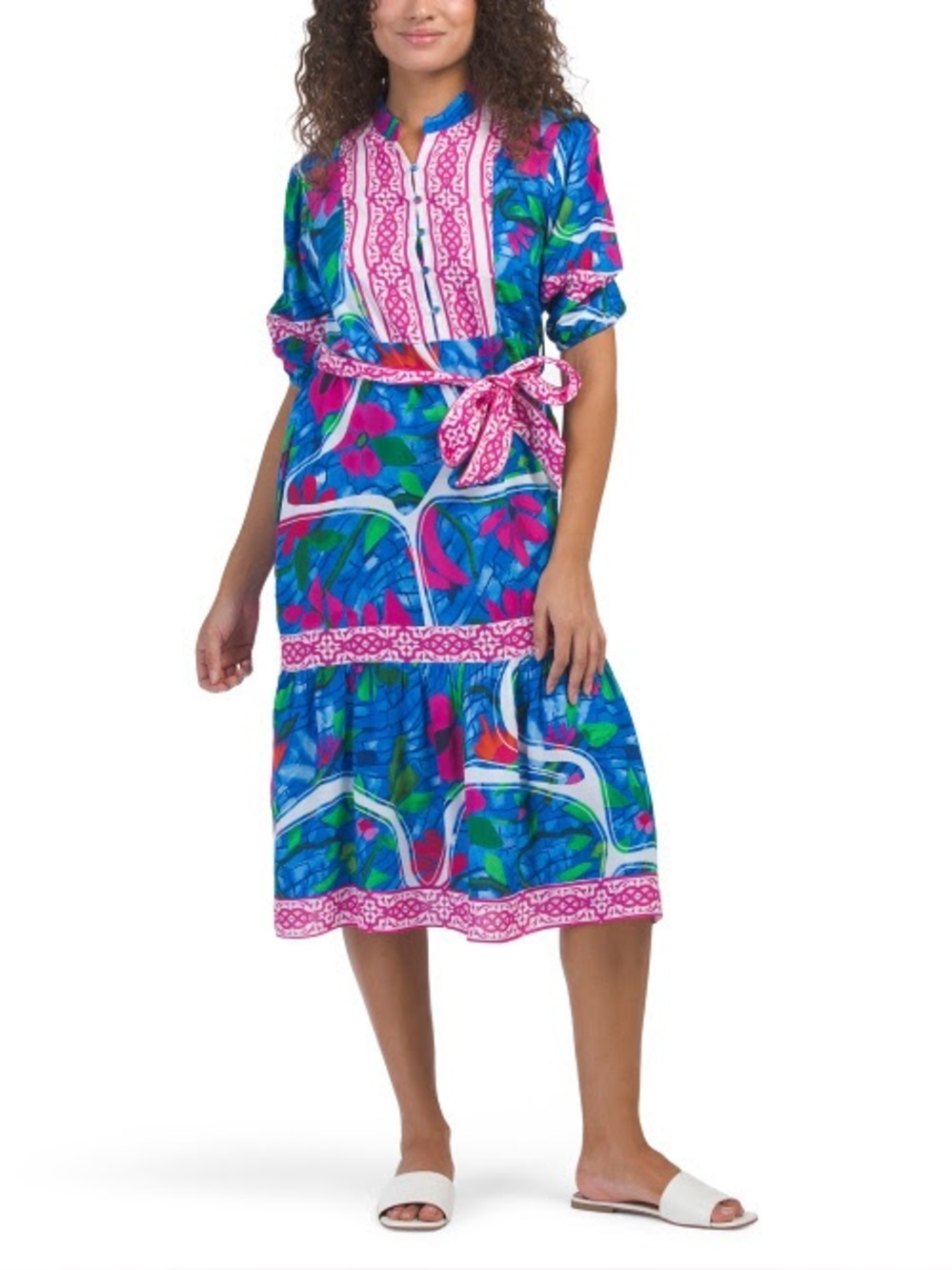 CELINA MOON Vibrant Floral Midi A Line Dress Size Large Boho Tropical Whimsy